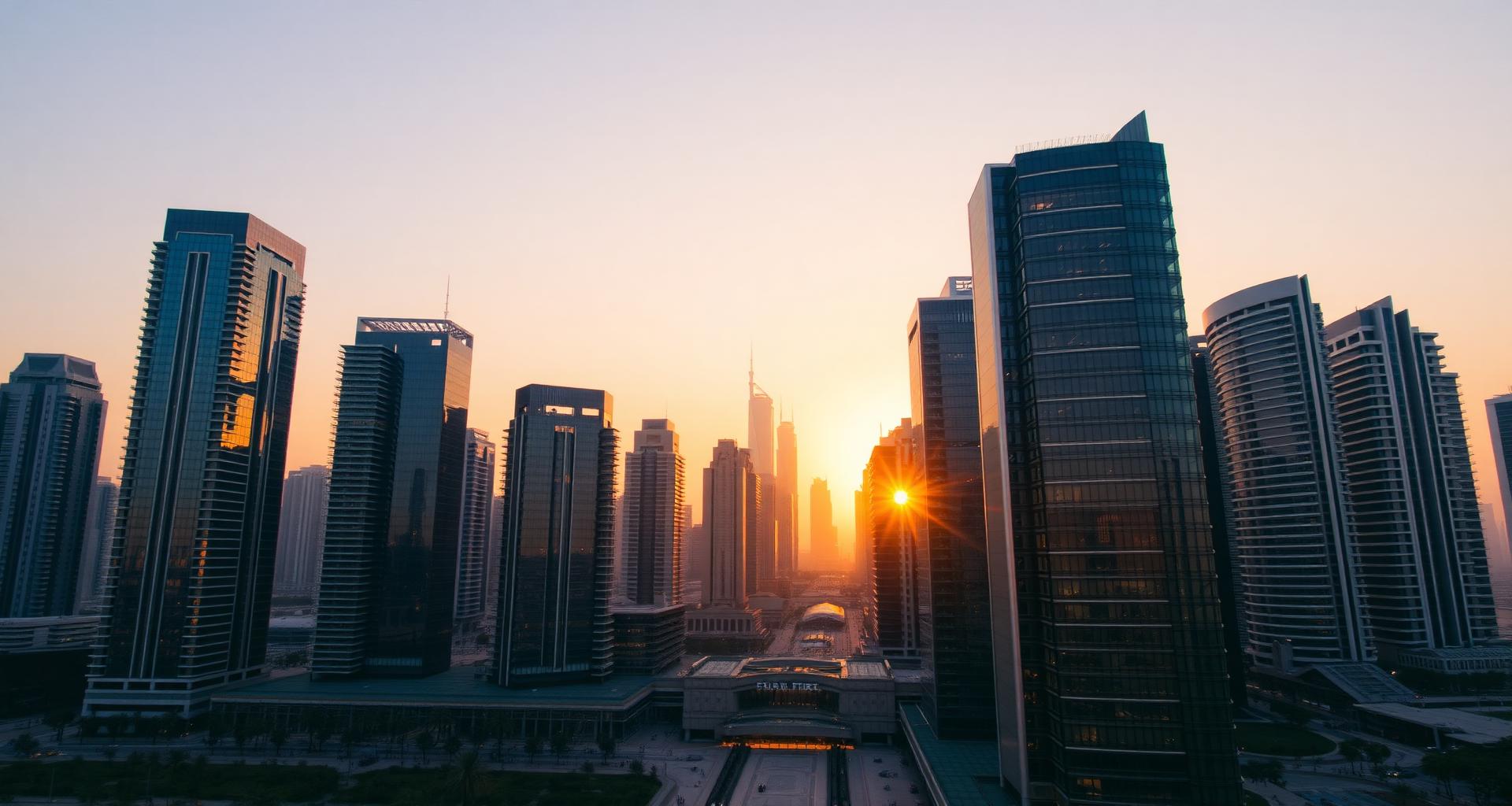 Dubai DIFC skyline at golden hour
